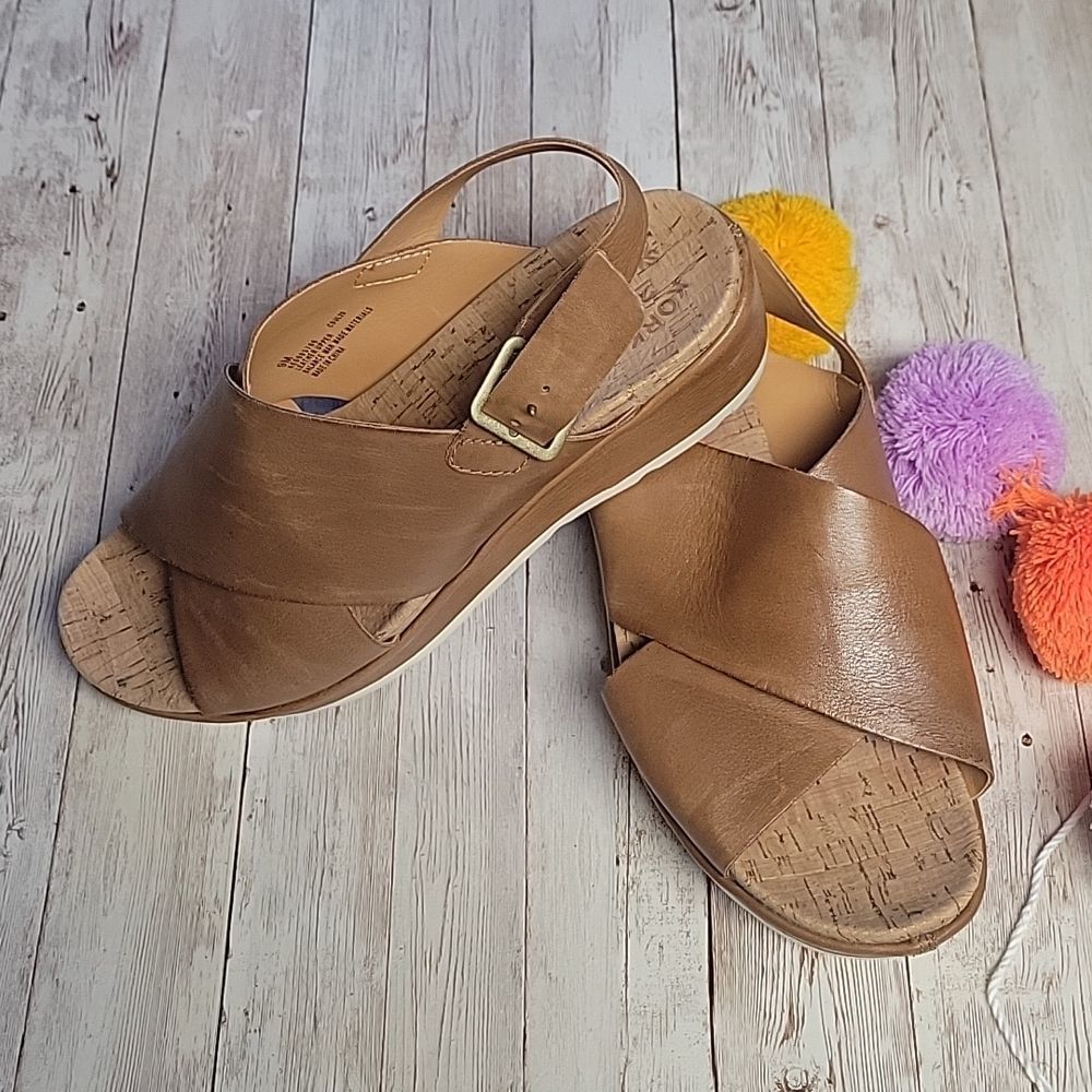 Kork-Ease Chloe Leather Slingback Wedge Size 9